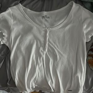 White Cropped Half Button Top